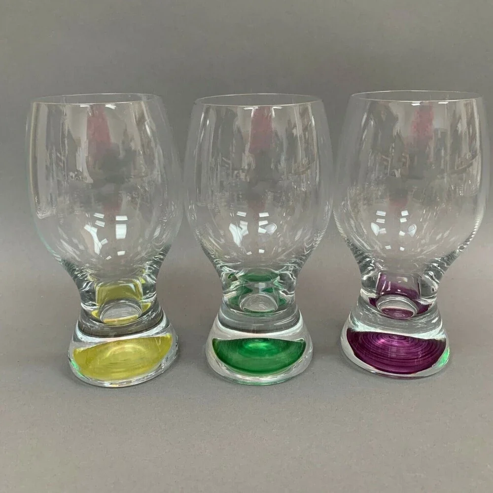Clear Glass Ice Tea Tumblers Green Yellow Purple‎ Lot of 3